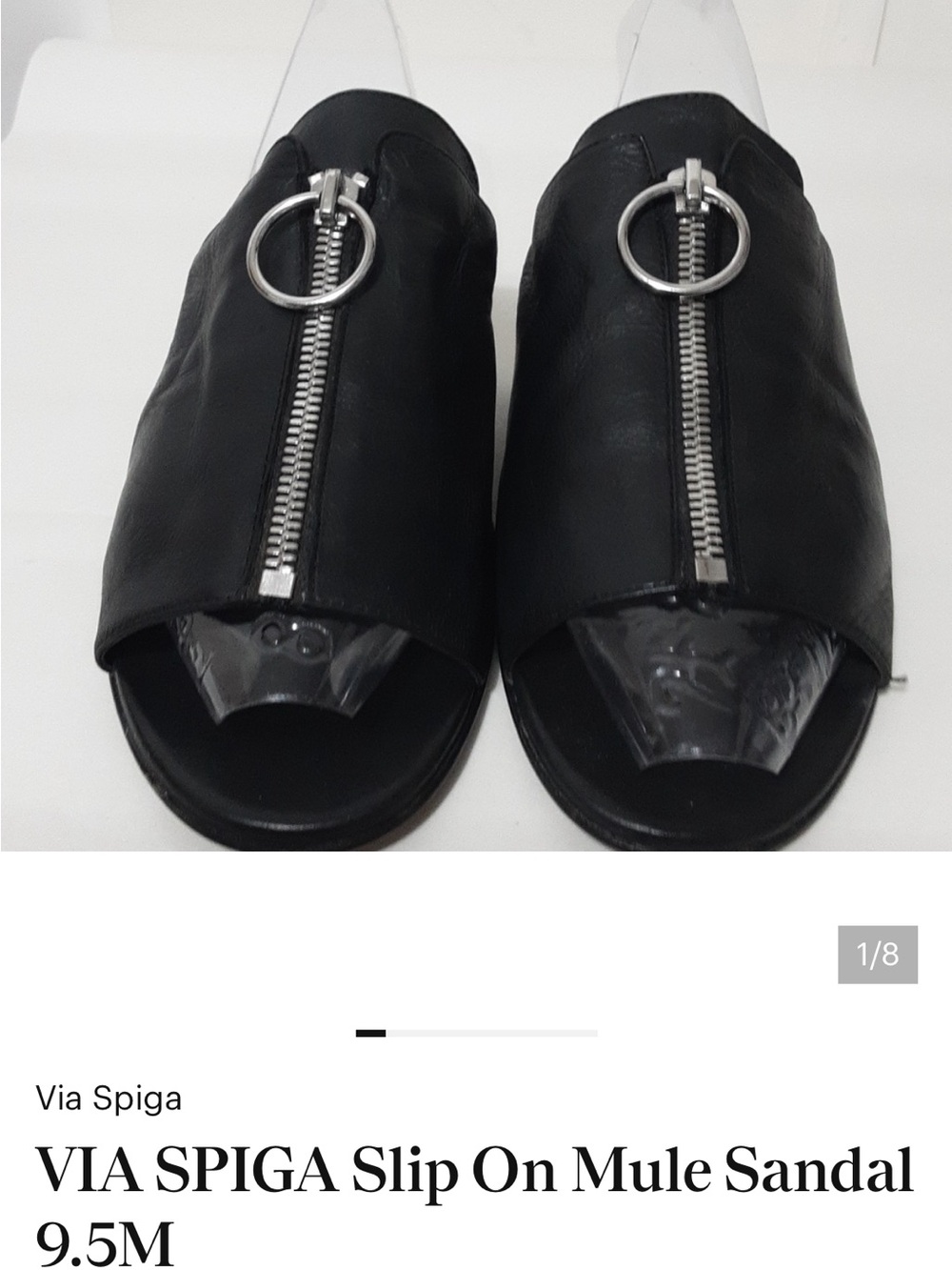 Via Spiga Black Leather Zip-Front Open-Toe Mule
